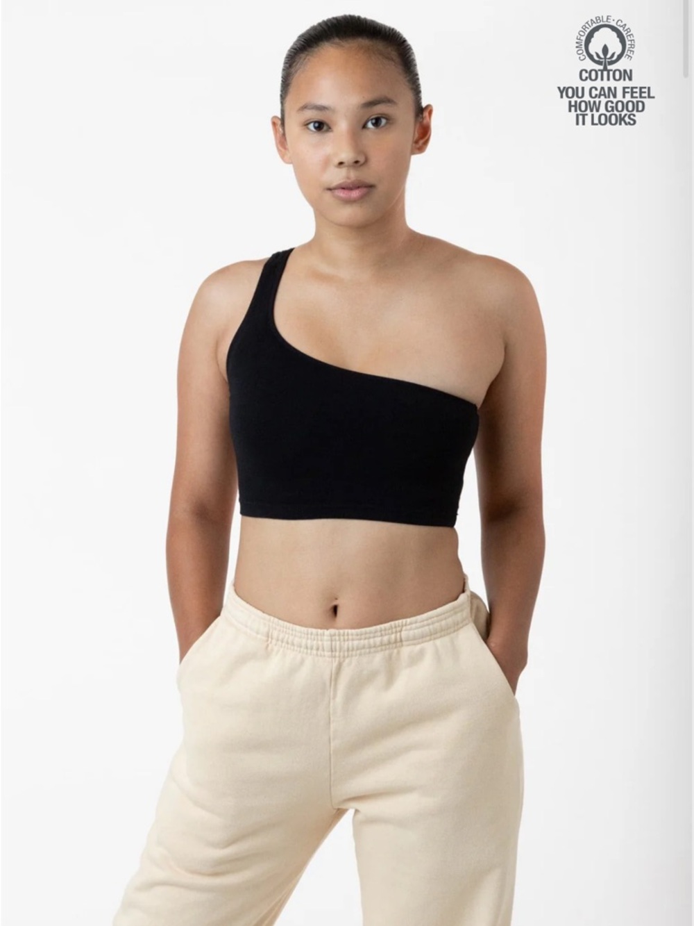 Los Angeles Apparel Black GARMENT DYE ONE SHOULDER CROP TOP
